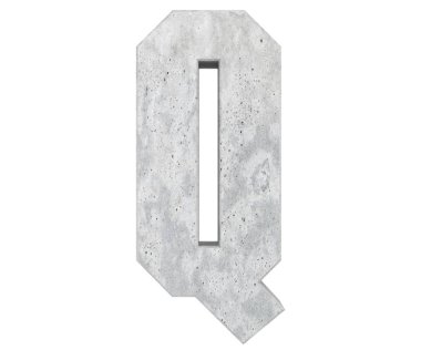 Büyük harf - beyaz arka plan üzerinde izole Q beton. 3D render illüstrasyon