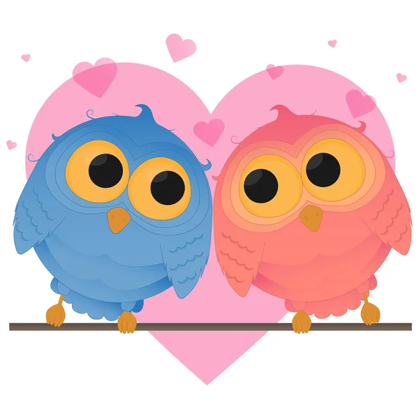 Dessin Animé Couple Hibou Fille Garçon Vecteur Illustration — Image vectorielle