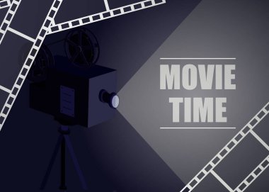 Film şeridi vektör arka plan ile mavi bir arka plan üzerinde Retro Film projektör