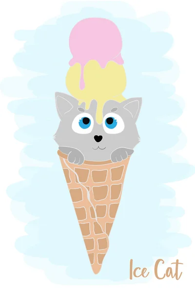 Cat Ice Cream Blue Background Vector Illustration — Stock Vector