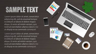 Ahşap masa vektör çizim Workplacw laptop