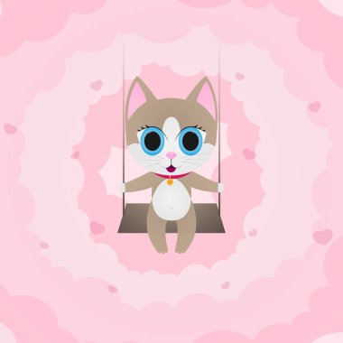 kedi bir salıncak üzerinde bulutlar vektör illustrtion rulo