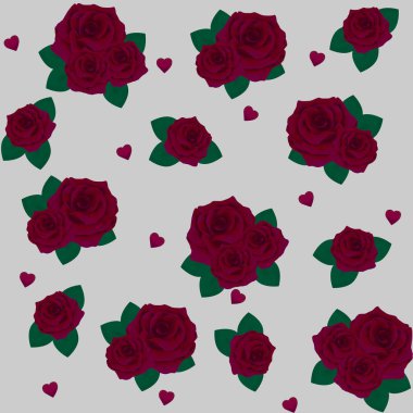 Çiçekler güller, kırmızı tomurcuklar ve yeşil yapraklar. Koleksiyonu hazırla. Beyaz arka planda izole edilmiş. Vektör illüstrasyonu.