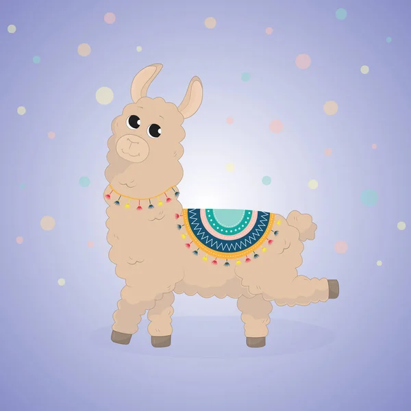 Llama Dibujos Animados Lindo Lama Alpaca Tarjeta Sobre Fondo Colorido — Archivo Imágenes Vectoriales