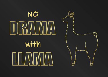 Sevimli siyah arka plan üzerine, basit vektör hayvan çizim çizim Lama karikatür. Hiçbir dramma