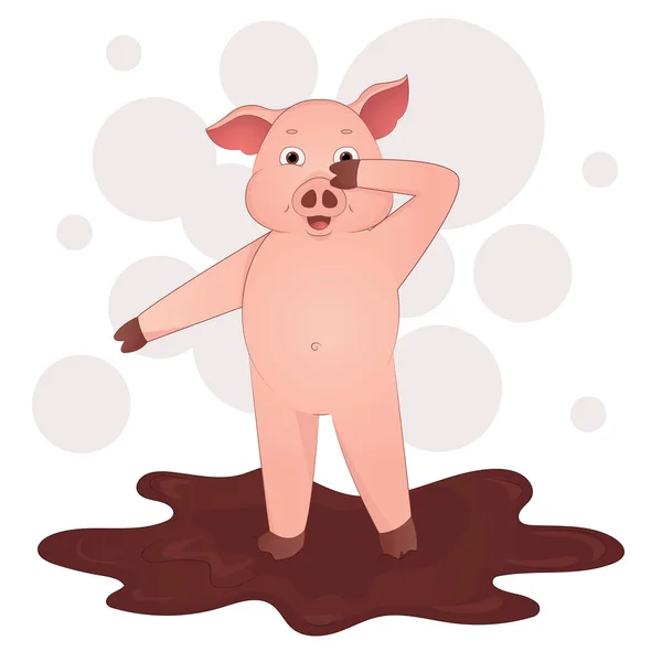 Niedliches Schwein Schlamm Cartoon Symbol Des Jahres 2019 Vektorillustration — Stockvektor