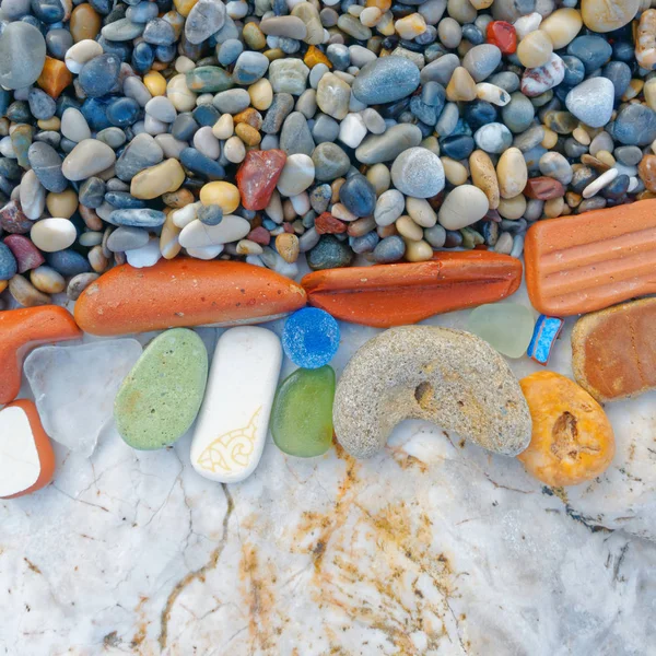 Sommer Hintergrund Bunte Überreste Poliert Meer Strand — Stockfoto