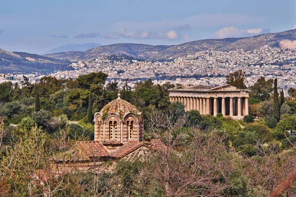 Athens Griechenland Theseion Tempel Und Heilige Apostel Kirche — Stockfoto