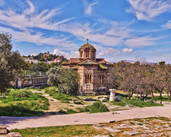 Atina Yunanistan Kutsal Havariler Ortaçağ Kilise Acropolis Altında — Stok fotoğraf