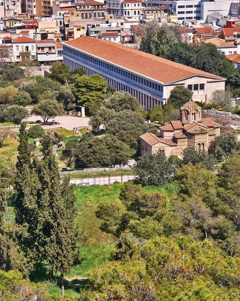 Atenas Greece Stoa Antigo Attalus Igreja Medieval Holy Dos Apóstolos — Fotografia de Stock