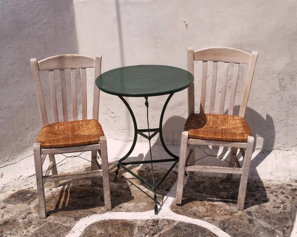 Chairs Table Traditional Cofeehouse Mykonos Island Greece — Stock Photo, Image