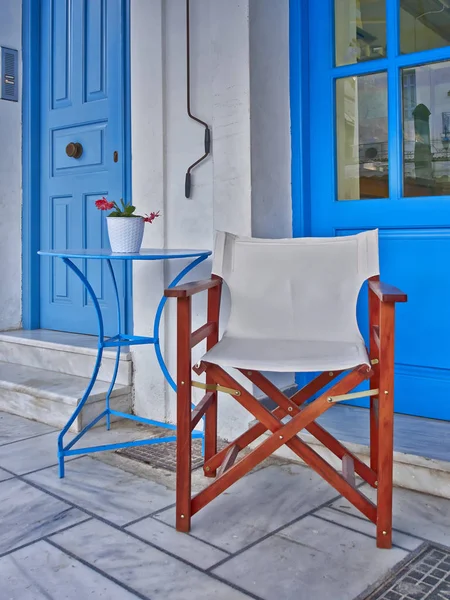 Greece Blue White Coffee Shop Relax Corner — Stock Photo, Image