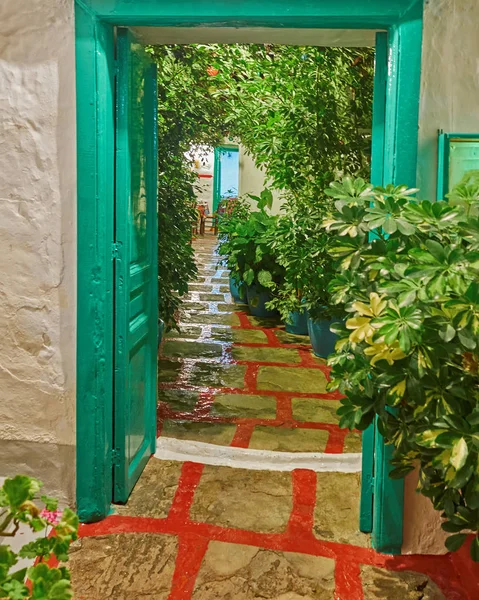 Griechische Insel Traditionelles Restaurant Eingang Nacht Szene — Stockfoto