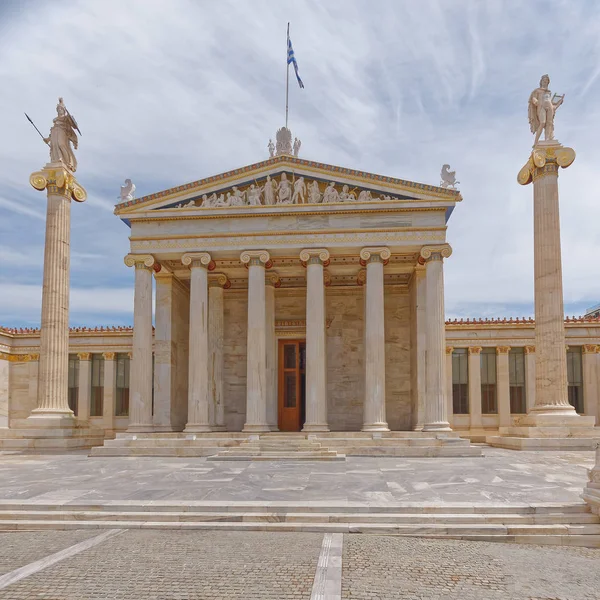 Atenas Grecia Academia Nacional Con Estatuas Atenea Apolo —  Fotos de Stock