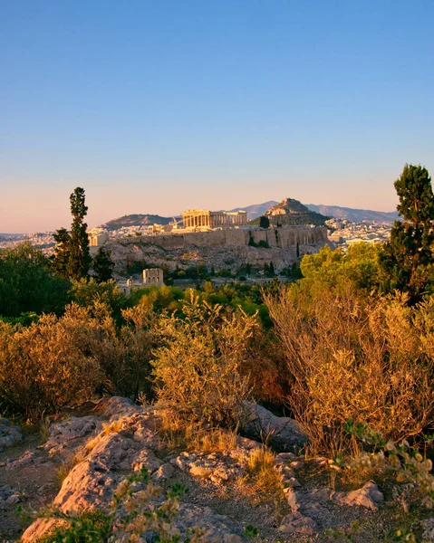 雅典希腊 帕台农神庙和卫城景观从 Philopappos — 图库照片