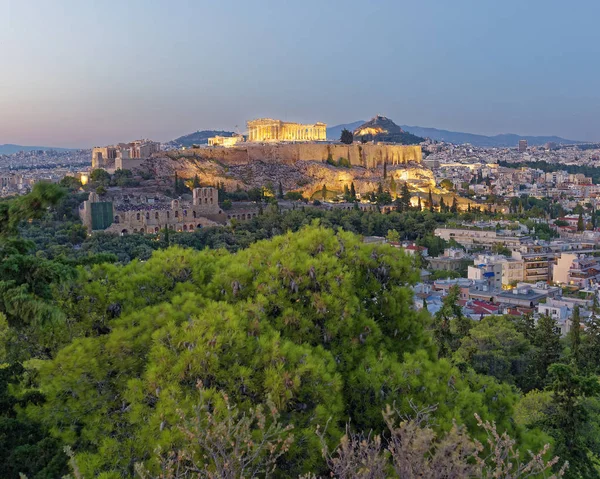 Athen Griechenland Parthenon Und Akropolis Der Dämmerung — Stockfoto