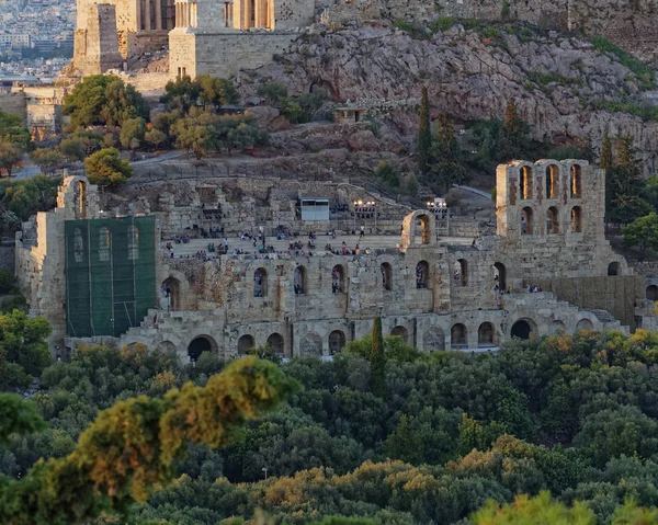 Αθήνα Ηρώδειο Αρχαίο Θέατρο Ανοιχτό Κατά Διάρκεια Της Απόδοσης — Φωτογραφία Αρχείου