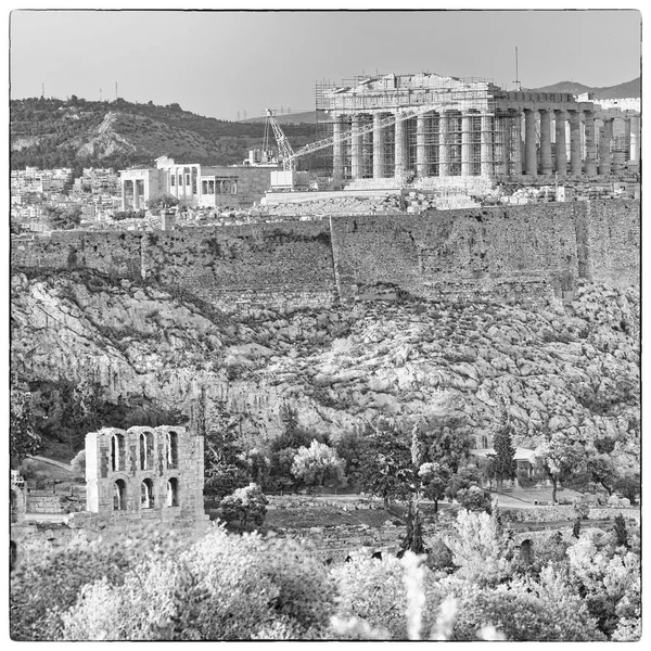 Ateny Grecja Partenonu Starożytnej Świątyni Wzgórzu Akropol Filtr Sztuki Czarno — Zdjęcie stockowe