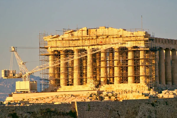 Atenas Greece Templo Antigo Parthenon Colina Acropolis Durante Hora Dourada — Fotografia de Stock