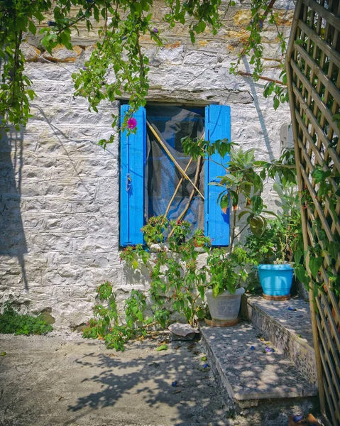 Greek Island Colorful Blue House Door — Stock Photo, Image