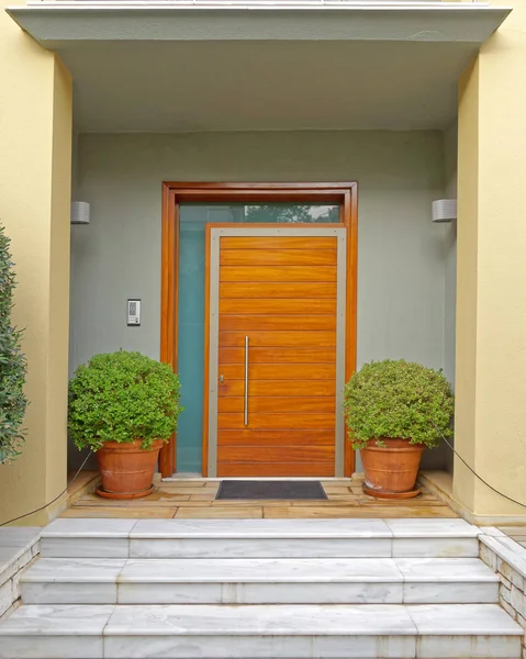 Athens Greece Contemporary House Entrance Flowerpots — Stock Photo, Image