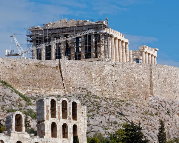 Partenonu Starożytnej Świątyni Wzgórzu Akropol Ateny Grecja — Zdjęcie stockowe