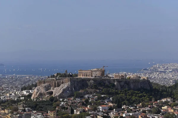 Grecia Atene Vista Panoramica Partenone Sulla Collina Dell Acropoli — Foto Stock