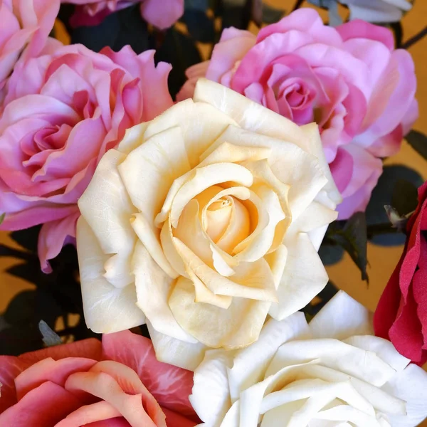 Colorful Fake Rose Flowers Top View — Stock Photo, Image