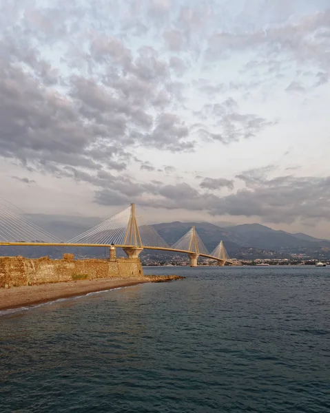 Řecko Rio Antirion Pozastavena Most — Stock fotografie