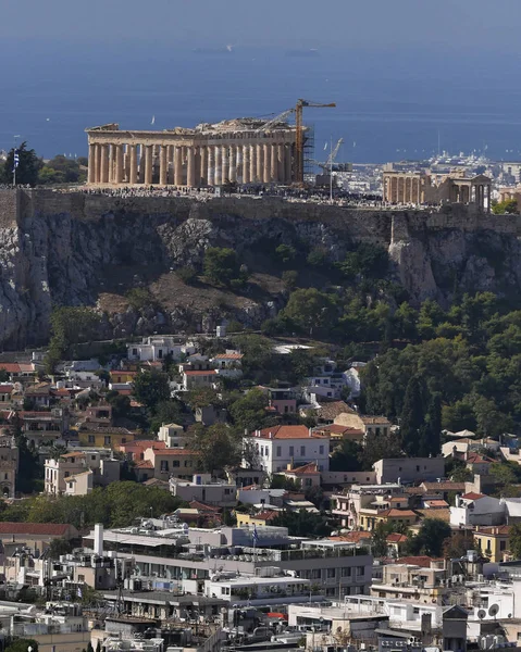 Atene Grecia Collina Del Partenone Dell Acropoli Sopra Vecchio Quartiere — Foto Stock