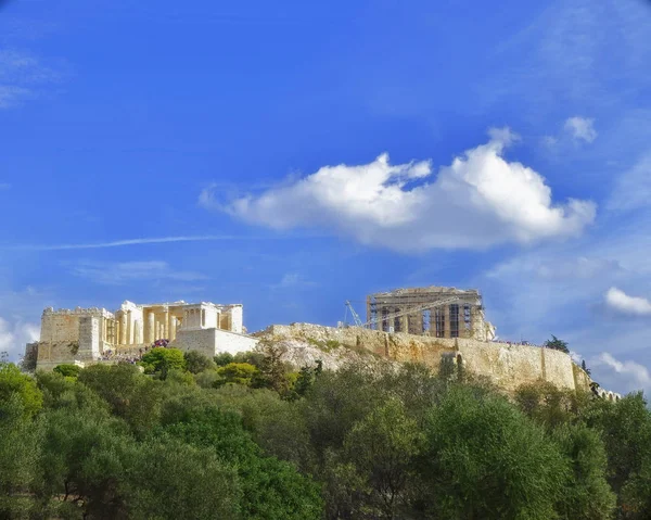Griekenland Akropolis Van Athene Onder Blauwe Bewolkte Hemel Uitzicht Vanaf — Stockfoto