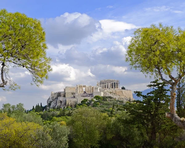 Griechenland Akropolis Von Athen Blick Von Pnyx Hügel Zwischen Kiefern — Stockfoto