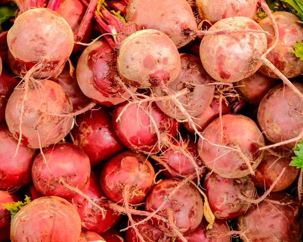 Organic Beets Closeup Top View Food Background — Stock Photo, Image