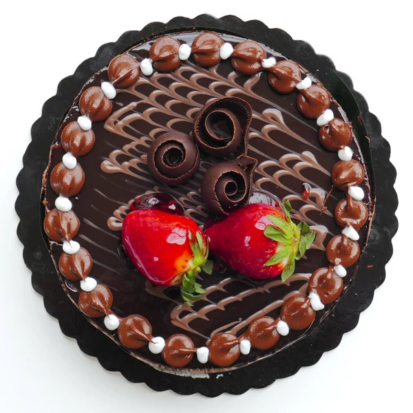 Gâteau Chocolat Avec Des Fraises Sur Fond Blanc Vue Dessus Photos De Stock Libres De Droits