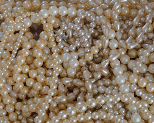 Natural Pearls Neclaces Closeup Top View Precious Background — Stock Photo, Image