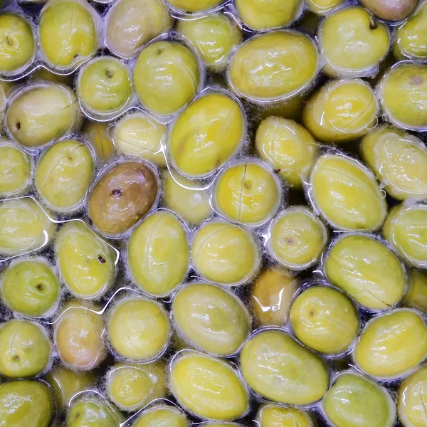Green Olives Brine Top View — Stock Photo, Image