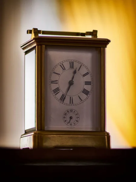 Vintage Bronze Table Clock Closeup Roman Numbers — Stock Photo, Image