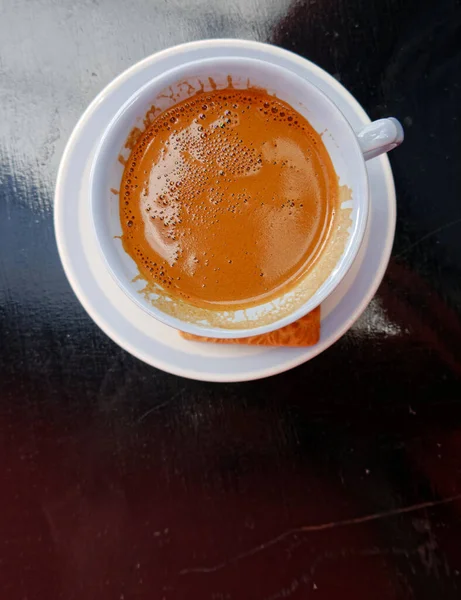 Trendiger Griechischer Kaffee Weißer Porzellantasse Von Oben — Stockfoto
