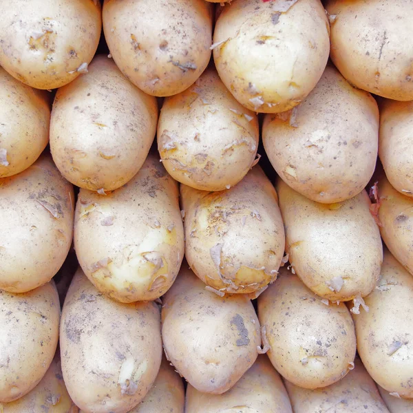 Patatas Crudas Cerca Vista Superior Fondo Alimentos Vegetarianos Orgánicos —  Fotos de Stock