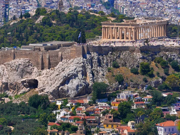 Der Antike Marmortempel Parthenon Auf Dem Akropolis Hügel Athen Griechenland — Stockfoto