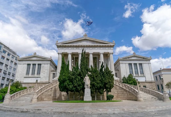 Athènes Grèce Façade Principale Bibliothèque Natiomale Sous Ciel Bleu Avec — Photo