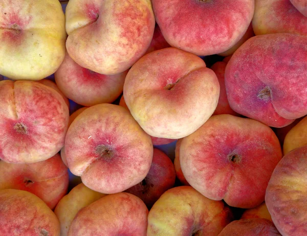 Fresco Succoso Pesche Vista Dall Alto Primo Piano Fondo Frutta — Foto Stock