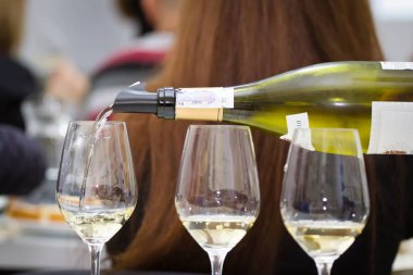 beyaz şarap sauvignon blanc bardağı dökün şarap şarap bir dükkanda test sırasında