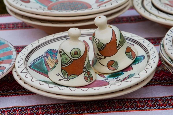 handmade ceramic clay toy bells, handpainted with fantastic birds, Ukrainian traditional folk art souvenirs