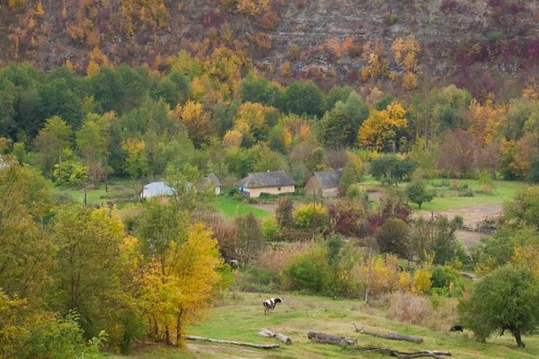 Маленькая Деревня Глубокой Долине Винницкой Области Украина Окруженная Холмами Покрытыми — стоковое фото