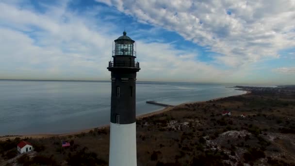Lighthouse Seen Drone Sunny Day — Stock Video