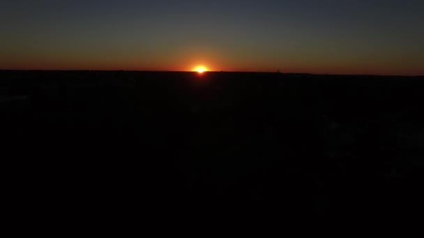 Sol Rojo Atardecer Por Dron Otoño — Vídeos de Stock