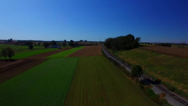 Amische Landschaft Und Dampfzüge Drohne — Stockvideo