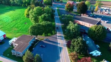 Amish at ve Buggy paça boyunca dron tarafından görüldüğü gibi bir yaz gününde