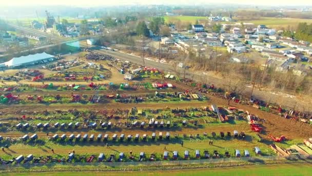 Venta Lodo Amish Como Por Drone Principios Primavera Venta Buggies — Vídeos de Stock